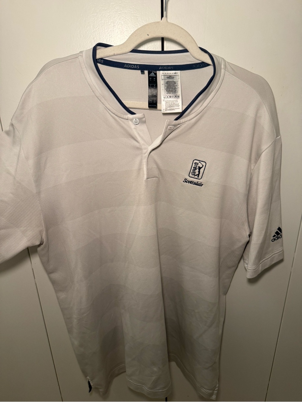 adidas White Scottsdale Short-Sleeve Henley Polo with Navy Trim